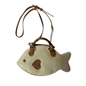 NWT Luv Betsey by Betsey Johnson Fish Straw Tan Crossbody Bag Quirky LB103600